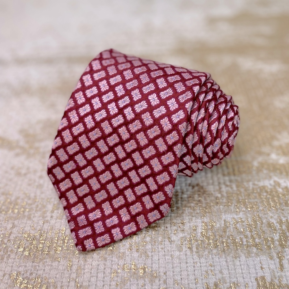 IKE BEHAR Men’s Maroon Burgundy Pink Silk Necktie | Office Career Business